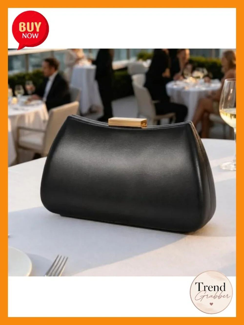 Trapezoid Evening Clutch PU Leather with Detachable Chain